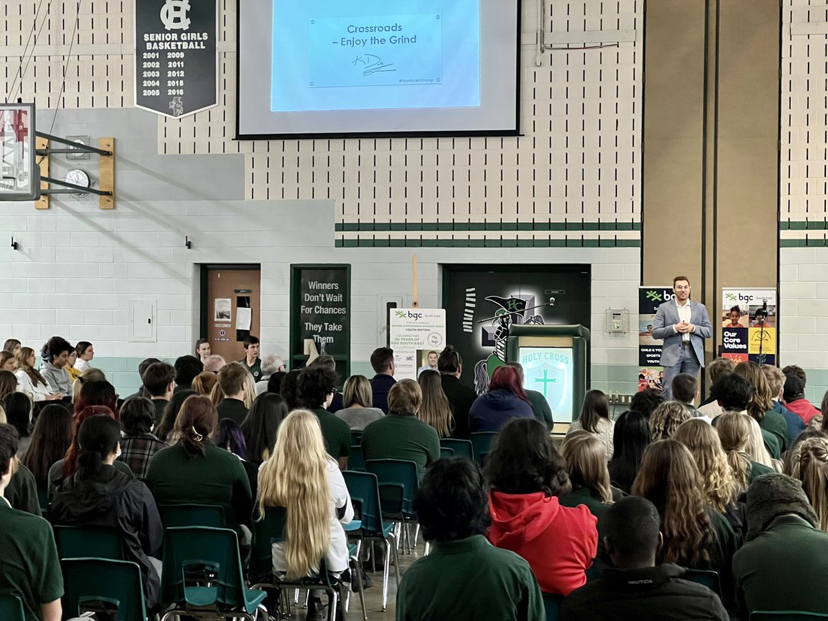 As a board member for @BGCsoutheast excited to attend @HolyCrossCSS today and support their ‘Making a Difference Speaker Series.’ Honoured to hear @KalebDahlgren of the @HumboldtBroncos speak to students re the adversity he has overcome and how he has persevered. #HumboldtStrong