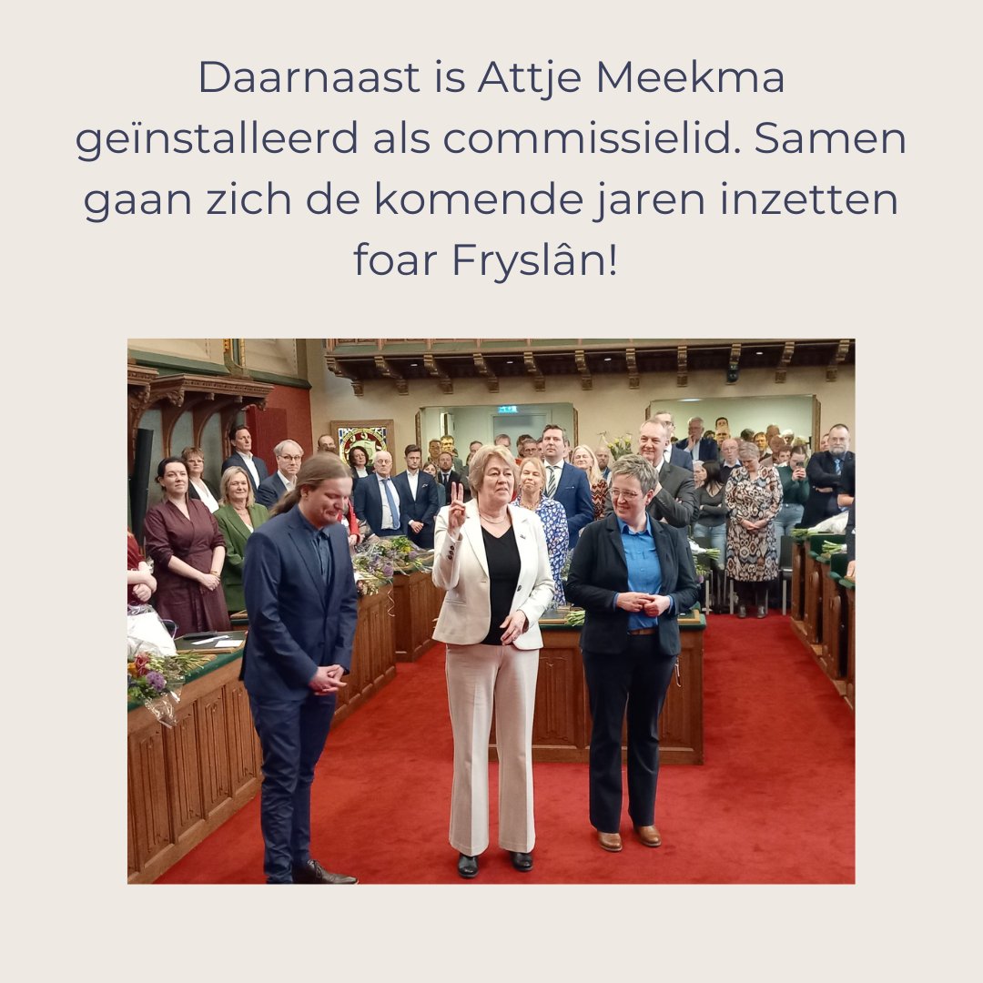 Vandaag zijn onze Statenleden <a href="/frisodouwstra/">Friso Douwstra ‏</a> <a href="/AebeAalberts/">Aebe Aalberts</a> Karin van der Velde-Ronda en <a href="/KruisLmk/">martin kruis</a> geïnstalleerd! Ook <a href="/attjemeekma/">Attje Meekma</a> is geïnstalleerd als commissielid. Samen gaan ze zich de komende jaren inzetten foar Fryslân!