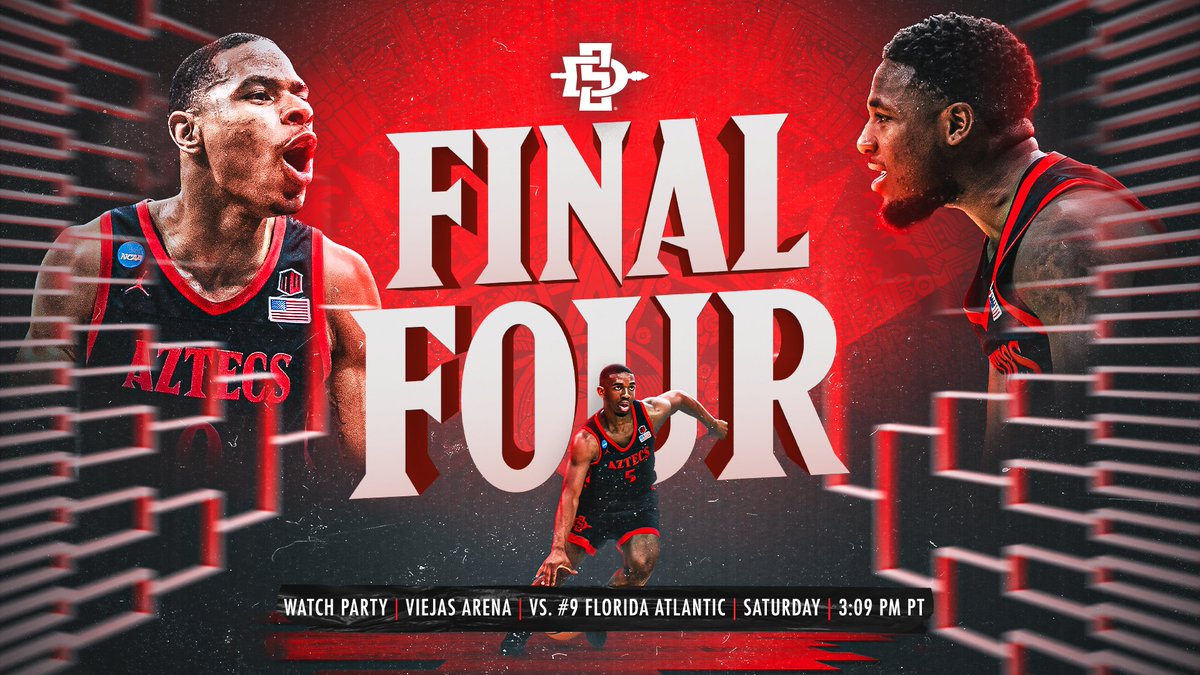 Join the SDSU community at Viejas Arena to watch <a href="/Aztec_MBB/">San Diego State Men's Basketball</a> take on Florida Atlantic University in the Final Four game! Gates open at 2 p.m. for the 3:09 p.m. tip off. Clear bag policy will be in effect. #GoAztecs