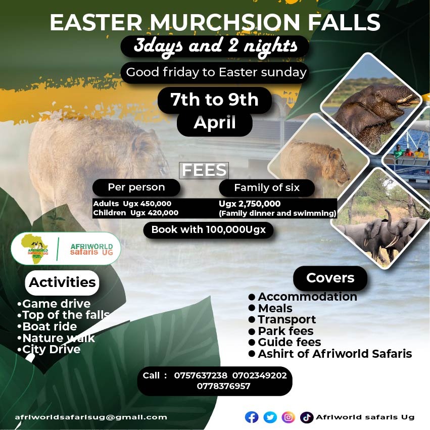 AfriWorldug's tweet photo. What's your Easter plan, vacation, family day out. AfriWorld got you covered. #Easter #MurchsionFalls https://t.co/OeqHVWYZ0M