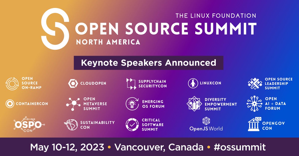 We’re thrilled to announce Open Source Summit North America’s visionary keynote speakers from EleutherAI, Discover, Google, Province of British Columbia, NASA Jet Propulsion Laboratory + MORE! hubs.la/Q01JxCZ_0 Register: hubs.la/Q01JxF5X0 #OSSummit