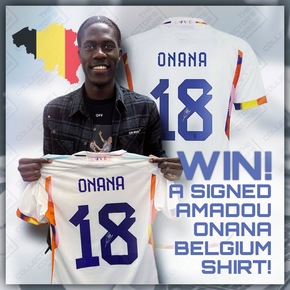CollectorsCrn's tweet photo. To celebrate our recently completed signing with Amadou Onana, we're giving away a signed Shirt to a lucky fan! 🇧🇪

To Enter: 
1️⃣ Follow us! 

2️⃣ Like and Retweet this post!

Good luck and Thank you for your continued support! (Winner announced on the 8th of April!) 

#Belgium https://t.co/vuIZ9sOVnk