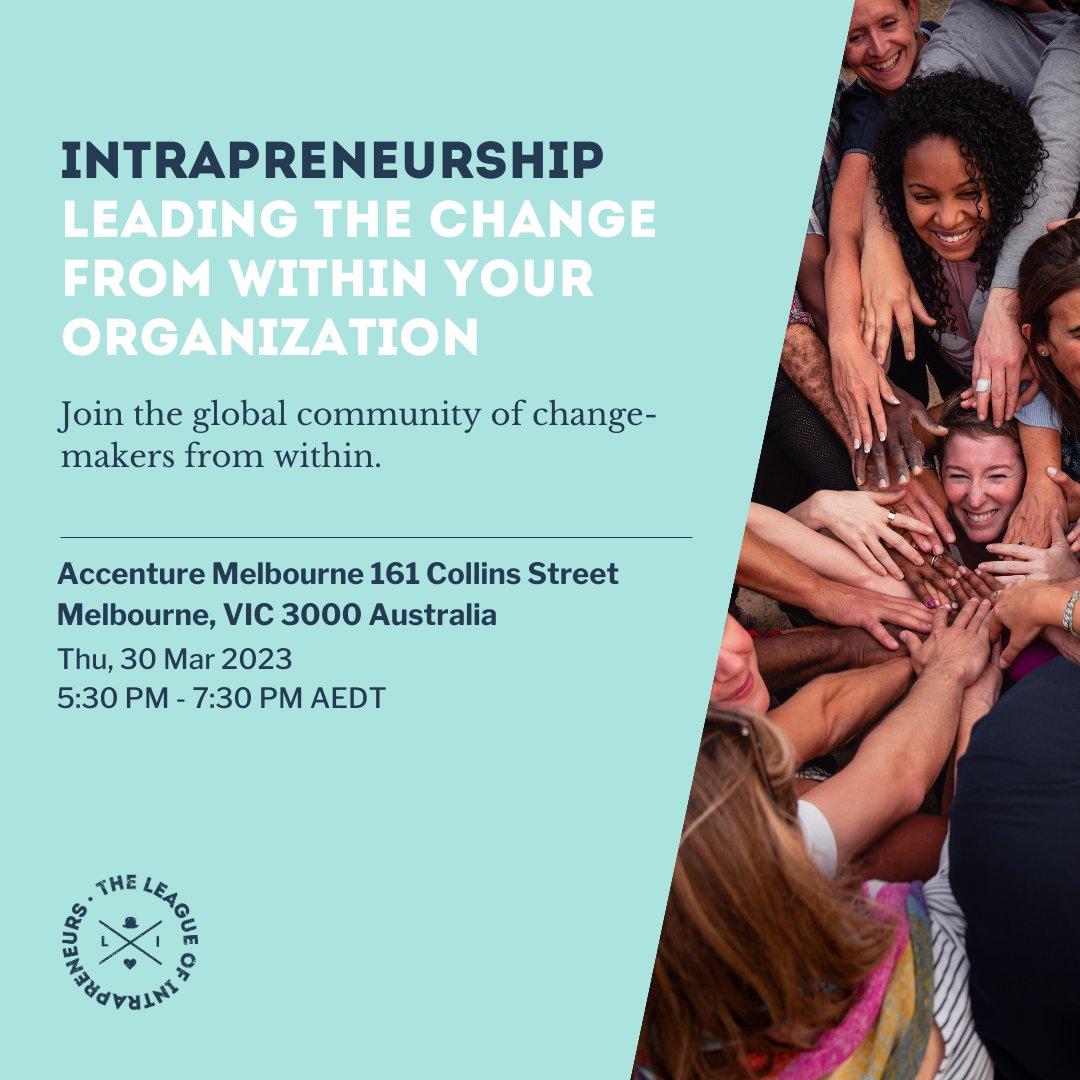 We’re meeting in some hours in Melbourne!

Time to reconnect in #Melbourne around #intrapreneurship, time to bring us together again to learn and support each other in our journey.

Register here: eventbrite.com.au/e/intrapreneur…