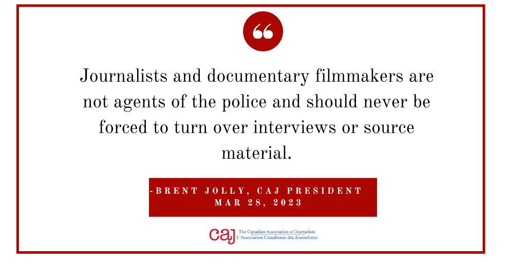 We strongly condemn the actions of the Ontario Provincial Police in forcing a Toronto filmmaker to turn over his interviews and source material related to a 2019 documentary. 

Journalists must retain their independence.

Read our statement:
caj.ca/police-product…
