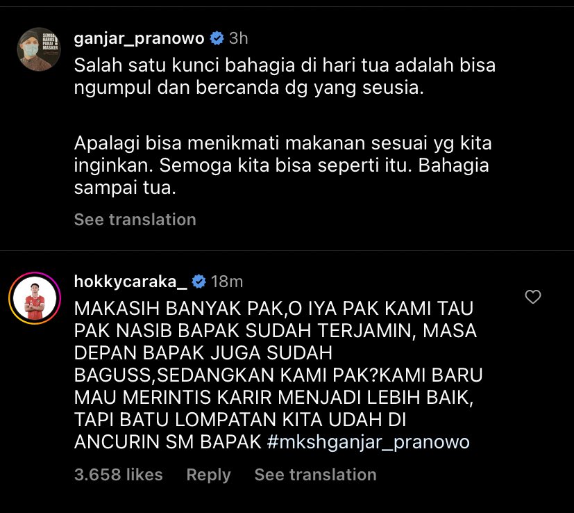 Salah satu punggawa Timnas U-20, Hokky Caraka mengomentari postingan Gubernur Jawa Tengah, Ganjar Pranowo.🫣🇮🇩

“MAKASIH BANYAK PAK, O IYA KAMI TAU PAK NASIB BAPAK SUDAH TERJAMIN, MASA DEPAN BAPAK JUGA SUDAH BAGUS. SEDANGKAN KAMI PAK? KAMI BARU MERINTIS KARIR MENJADI LEBIH BAIK