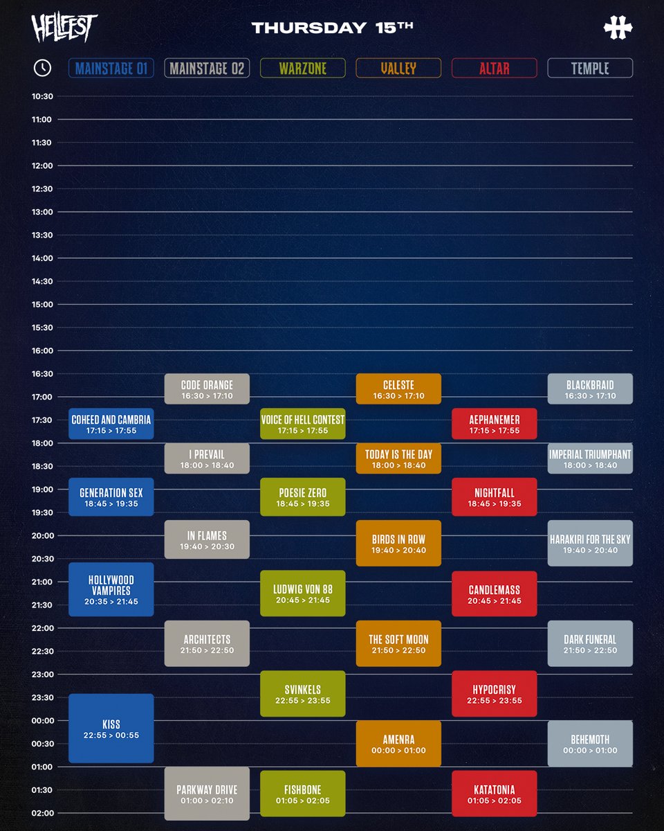 hellfestopenair's tweet photo. ⌚️ RUNNING ORDER ⌚️

The Running Order is now available! 
💻 - on https://t.co/EZcCI56Smr
📱 - on our official mobile application (IOS and Android)

#hellfest https://t.co/KOBPCndYhz