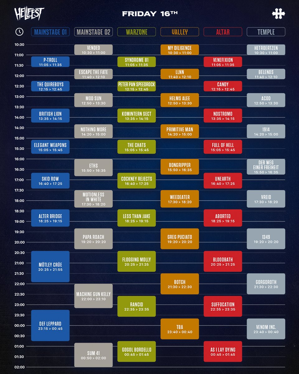hellfestopenair's tweet photo. ⌚️ RUNNING ORDER ⌚️

The Running Order is now available! 
💻 - on https://t.co/EZcCI56Smr
📱 - on our official mobile application (IOS and Android)

#hellfest https://t.co/KOBPCndYhz