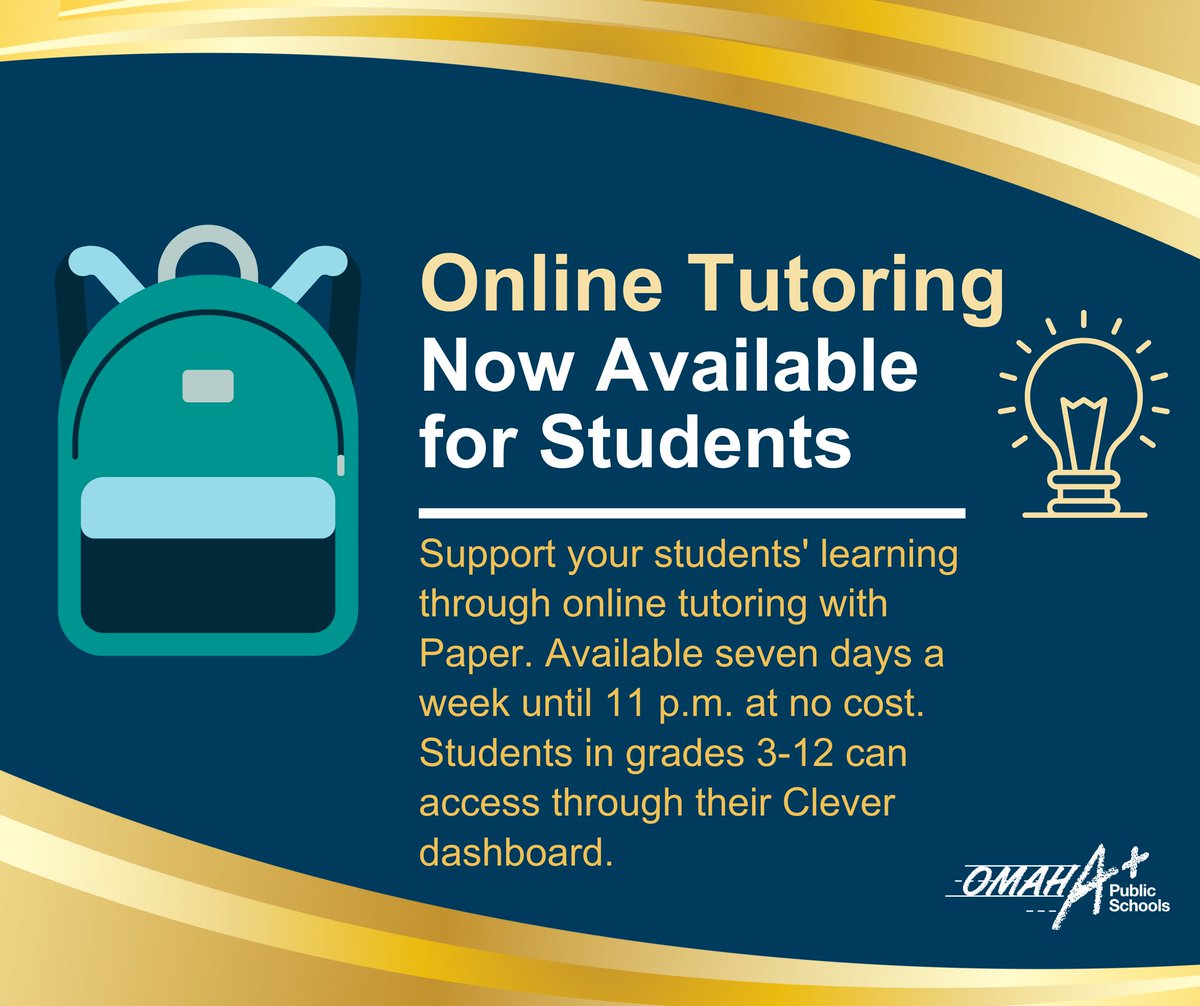 Omaha Public Schools is here to help our students succeed. Families can support their students learning, too, through online tutoring. Learn more here: ops.org/tutoring.