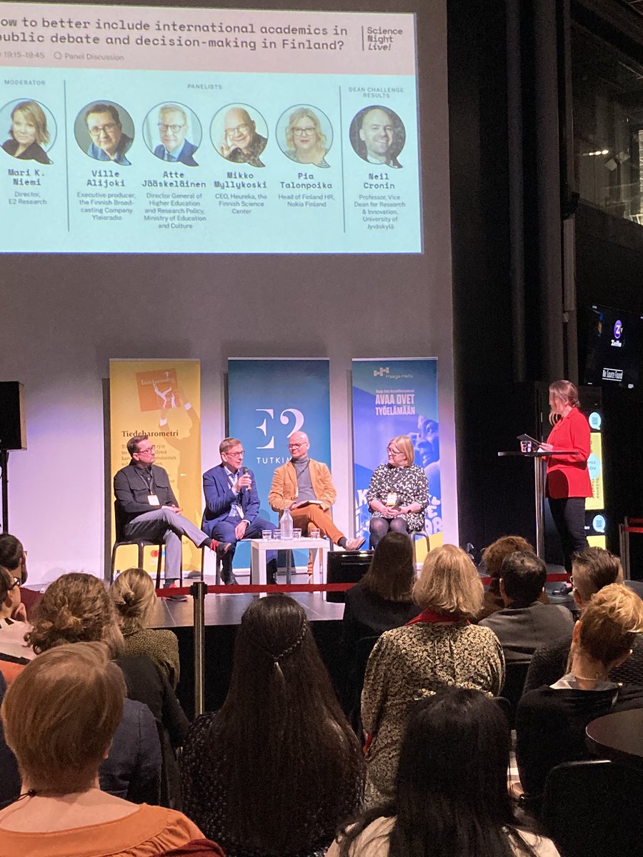 Director general at <a href="/okmfi/">Opetus- ja kulttuuriministeriö</a> Atte Jääskeläinen knows Finland needs many more foreign academics if we want to meet our #science and education goals in the future <a href="/SciNightLIVE/">Science Night LIVE!</a> <a href="/Heurekafi/">Heureka</a> #sciencematters