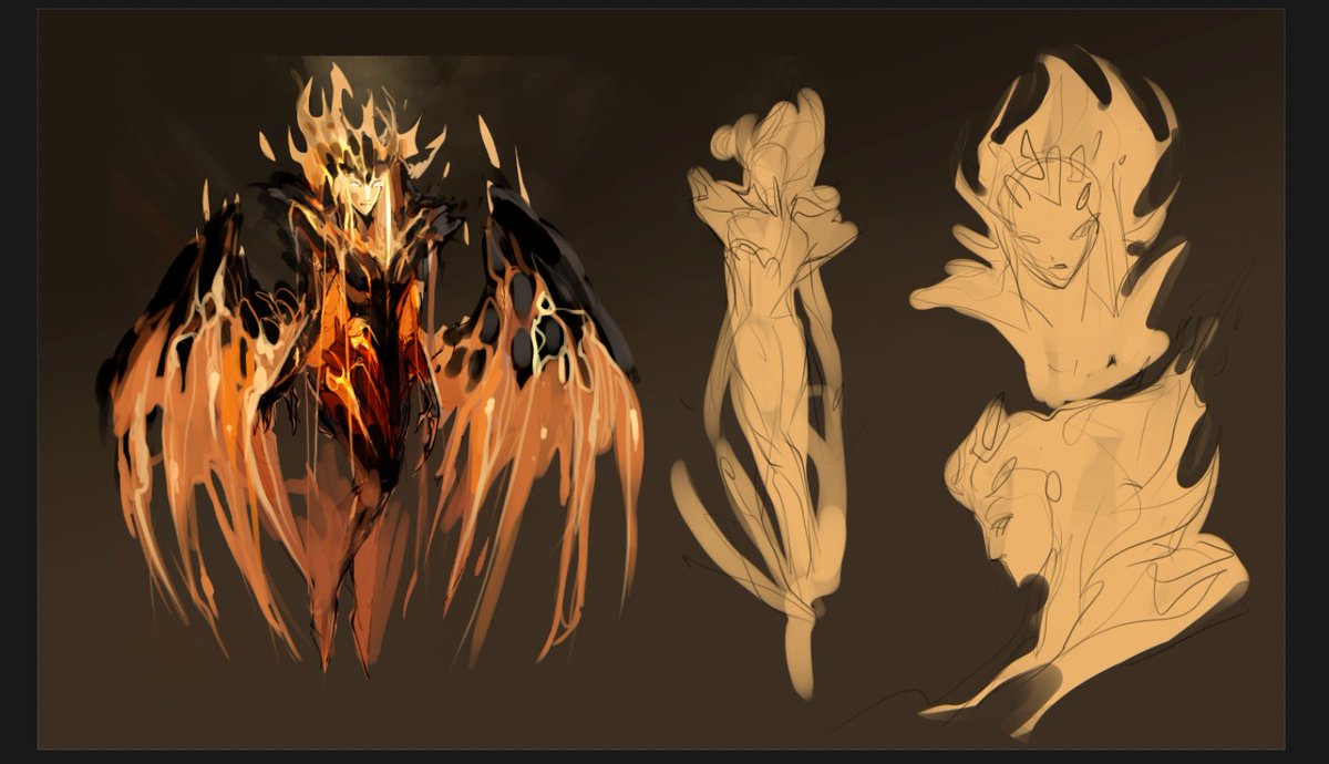 Alright, wait a second! Hear me out, just heart me out on this. Elemental lord with the form of a female!

I saw @LluisAbadias takes certain beings and making them into female, so!!!! Meet Ktynga! The queen of the fire vampires!

Artist - @Drawing_Sofa 

[WiP]