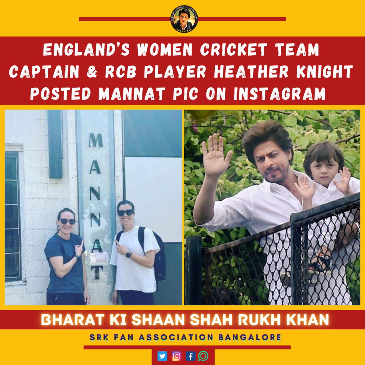 Srk_bangalore's tweet photo. Englands women cricket team Captain &amp; RCB player Heather Knight posted Mannat pic on Instagram

Bharat Ki Shaan Shah Rukh Khan

#ShahRukhKhan𓀠 #HeatherKnight 
#Mannat https://t.co/rsvT71qub4
