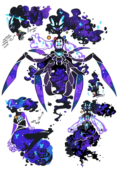 This was an old design I made for  who wanted a VTuber persona to represent her during gaming streams! It's based on space, roses, butterflies, and the cancer zodiac! The necklace are different planets that orbit around her! 