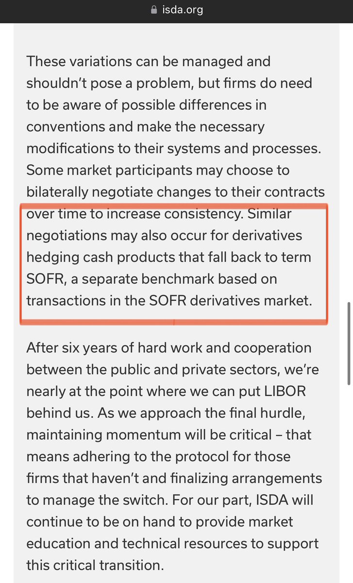 McSqueezyTheCow's tweet image. ISDA

- USD #LIBOR ceases in 100 days
- Firms prepare for difficulties re: cleared/uncleared #derivatives, as USD LIBOR derivatives shift to #SOFR
- USD LIBOR derivatives exceed other currencies
- Many still w/ outstanding non-cleared USD LIBOR positions
 
tinyurl.com/yac6kcue