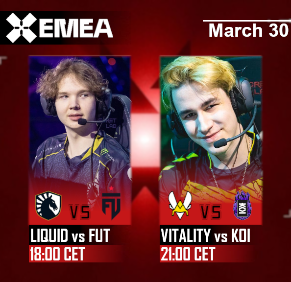 vctemea's tweet photo. π₯It is #VCTEMEA matchdayπ₯
π 18:00 CET π LIQUID π FUT
π 21:00 CET π VITALITY π KOI
#VCT I #VALORANT I #VCTBERLIN https://t.co/bFTGU7UwSa