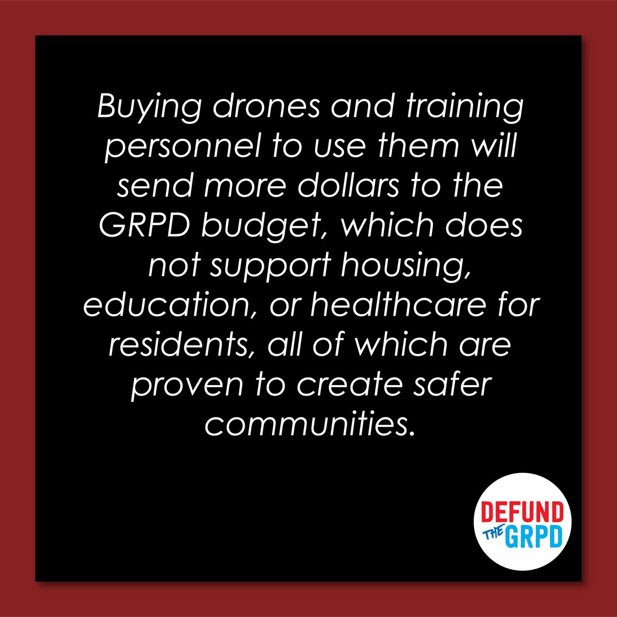DefundTheGRPD's tweet photo. Call to Action! Write now to tell officials #NoDroneZoneGR. Link is in bio or https://t.co/vJTy7y473i. You can also see more information at our toolkit: https://t.co/5hAtIatqJg
3/4 https://t.co/7vO5xlU1qY