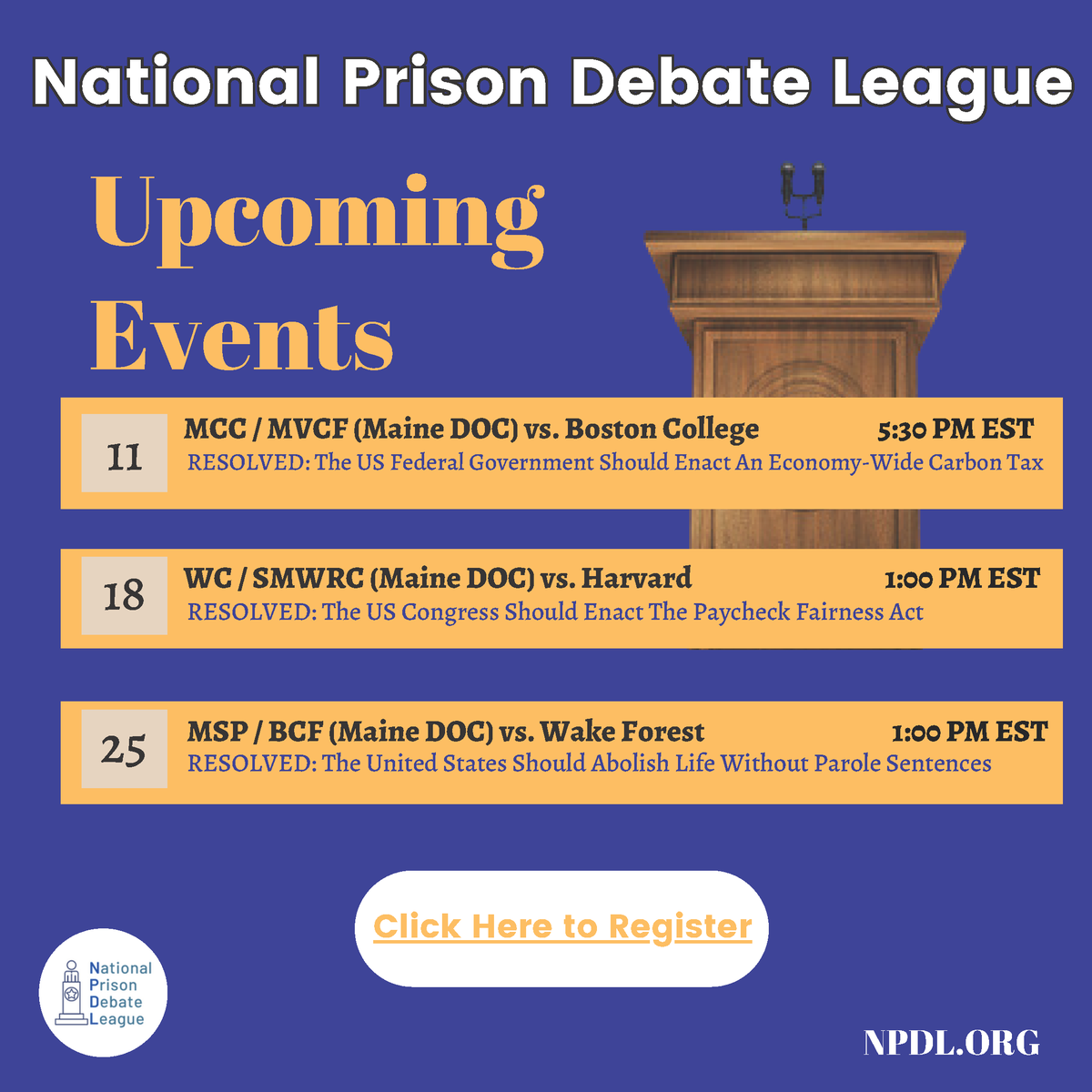 AmericanForens1's tweet photo. The National Prison Debate League has three upcoming online  debates in April. If you are interested in participating, please register here: 
https://t.co/iT7B8MQSBB https://t.co/pEBZIjXGgf
