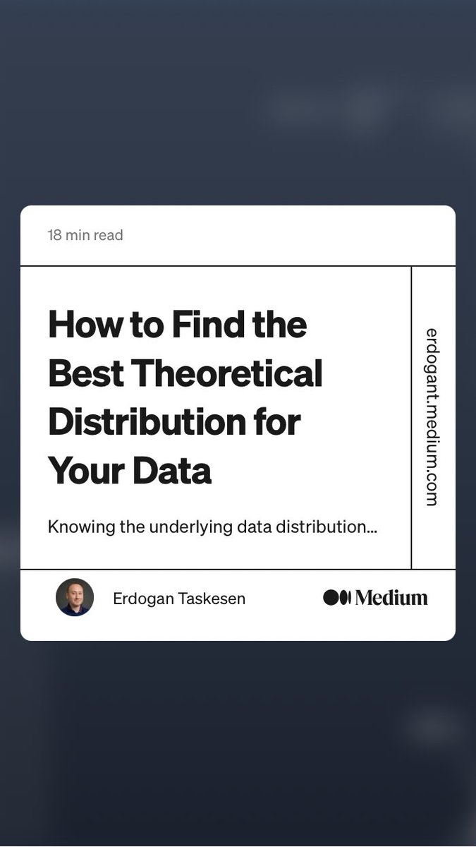 “How to Find the Best Theoretical Distribution for Your Data” by Erdogan Taskesen
link.medium.com/Wme7HgQfzyb