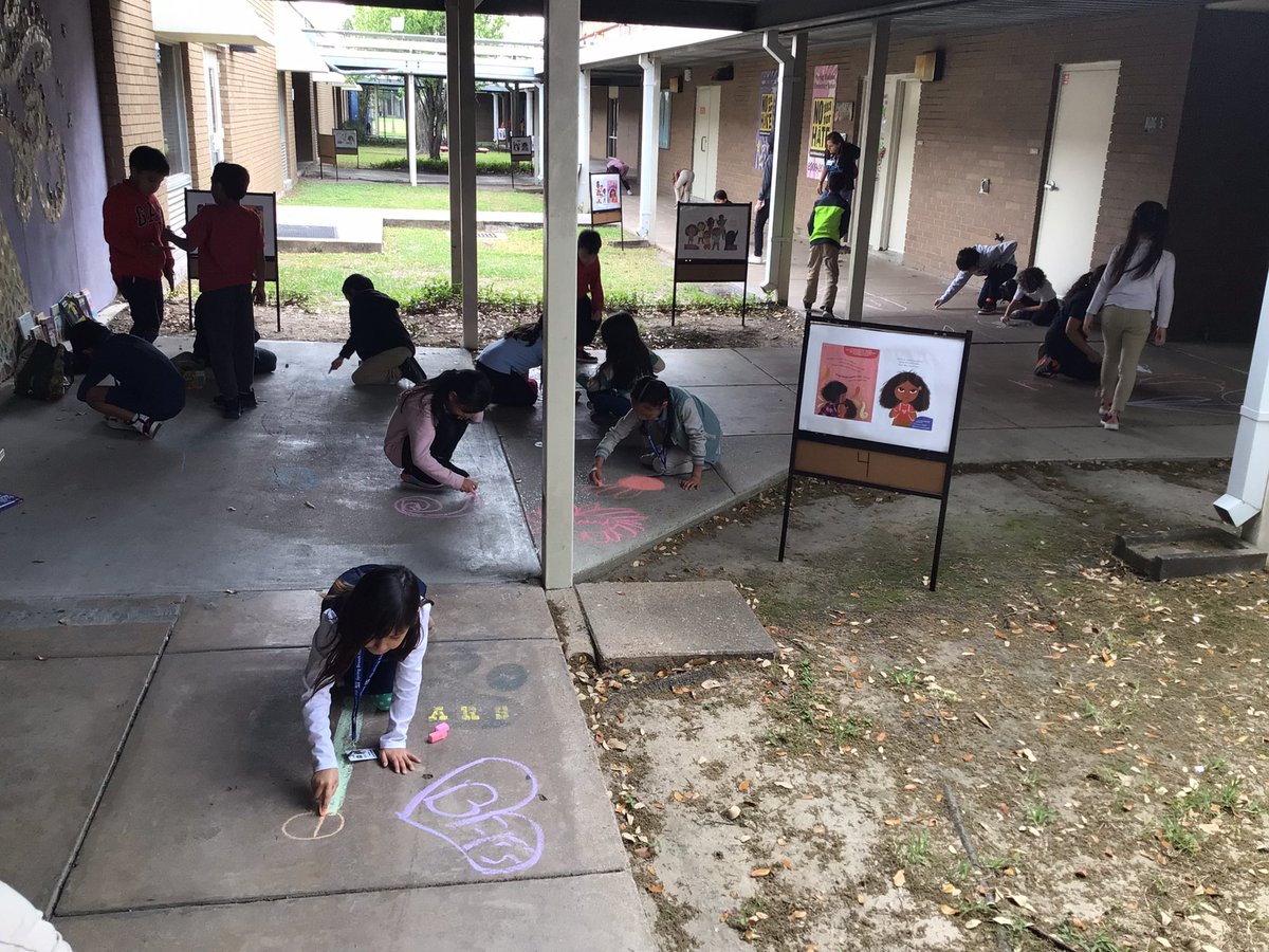 SSELibrary's tweet photo. @SSE_Wildcats are getting our StoryWalk with Isabel and her Colores go to School by @apalessandri  ready for tonight’s Art Show! Can’t wait to see everyone there!
@SBISDLibraries @ShepherdStudio https://t.co/wRlZQgaS2R