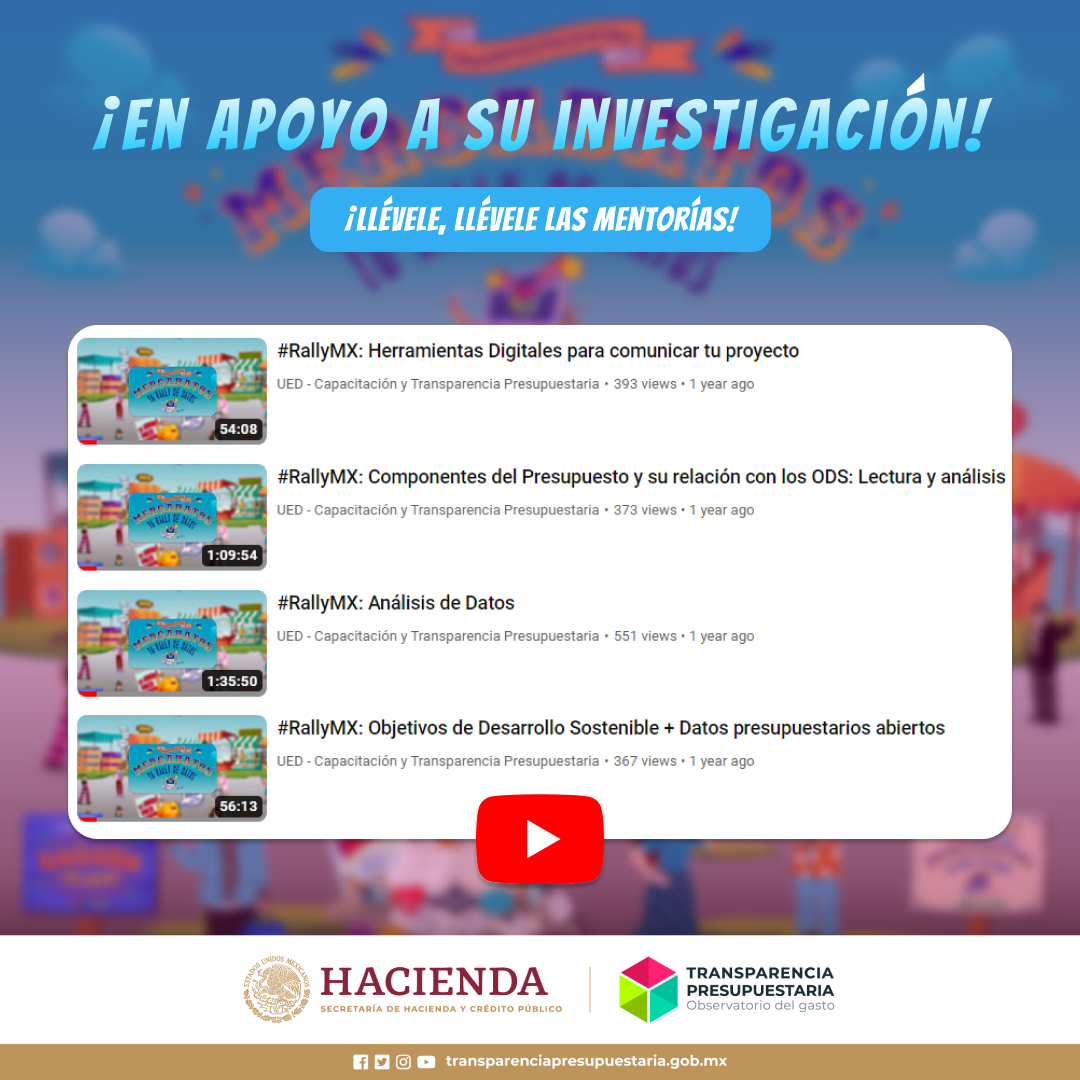 TPresupuestaria's tweet image. 🗣️¡Pásele por sus mentorías de análisis de datos! 
Si te encuentras inscrito al #RallyMX, checa esta lista de reproducción y obtén herramientas para realizar tu proyecto datero: bit.ly/MentoríasRally

#Mercadatos #ExploraDatosMX 🏁