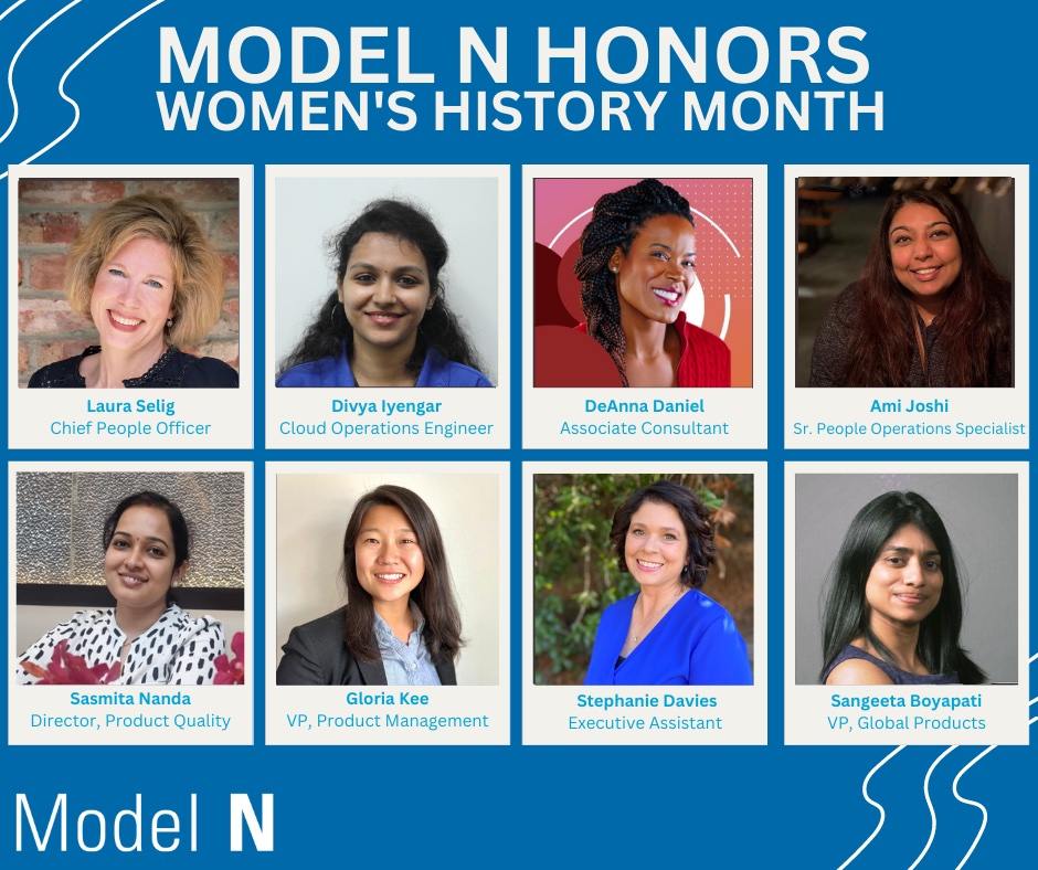 ModelN's tweet photo. This #WomensHistoryMonth, we celebrated the achievements of #ModelN leaders and innovators, including some who are featured here. Beyond the month of March, let’s continue to celebrate the impact of our women employees! 

#WHM2023 #ModelNLife https://t.co/PumtY7mzeY
