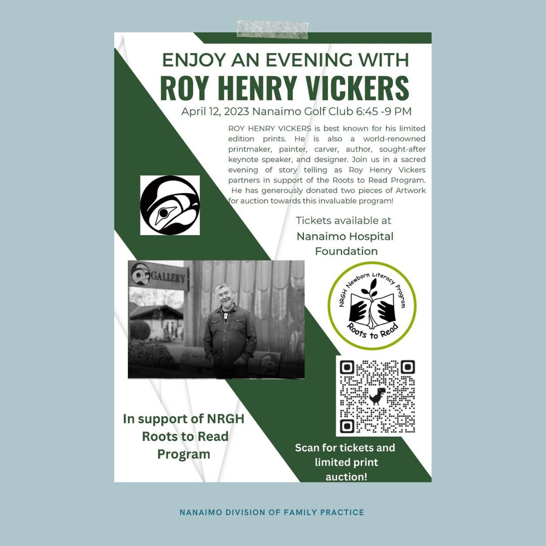 NanaimoDivision's tweet photo. An intimate evening with world-renowned artist, printmaker, author and storyteller Roy Henry Vickers, supporting Roots to Read is just around the corner! 🌱📖

Also, all donations made to Roots to Read between March 1st and April 12th are matched 100% by a donor!

🔗Link in bio. https://t.co/0AuXb61VUB