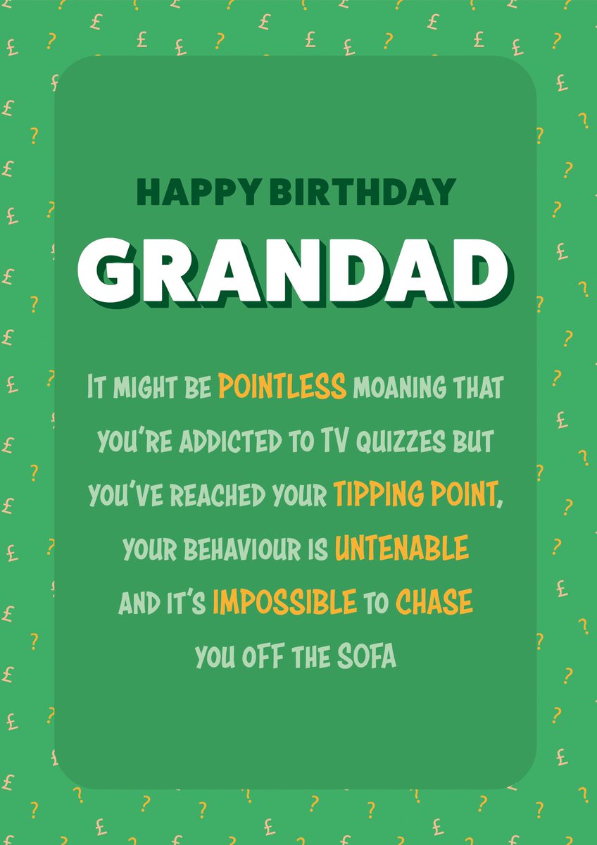 A new birthday design for all the grandads out there who are daytime TV quiz addicts. Available on @thortful - link in bio.
#pointless #tippingpoint #impossible #untenable #TheChase