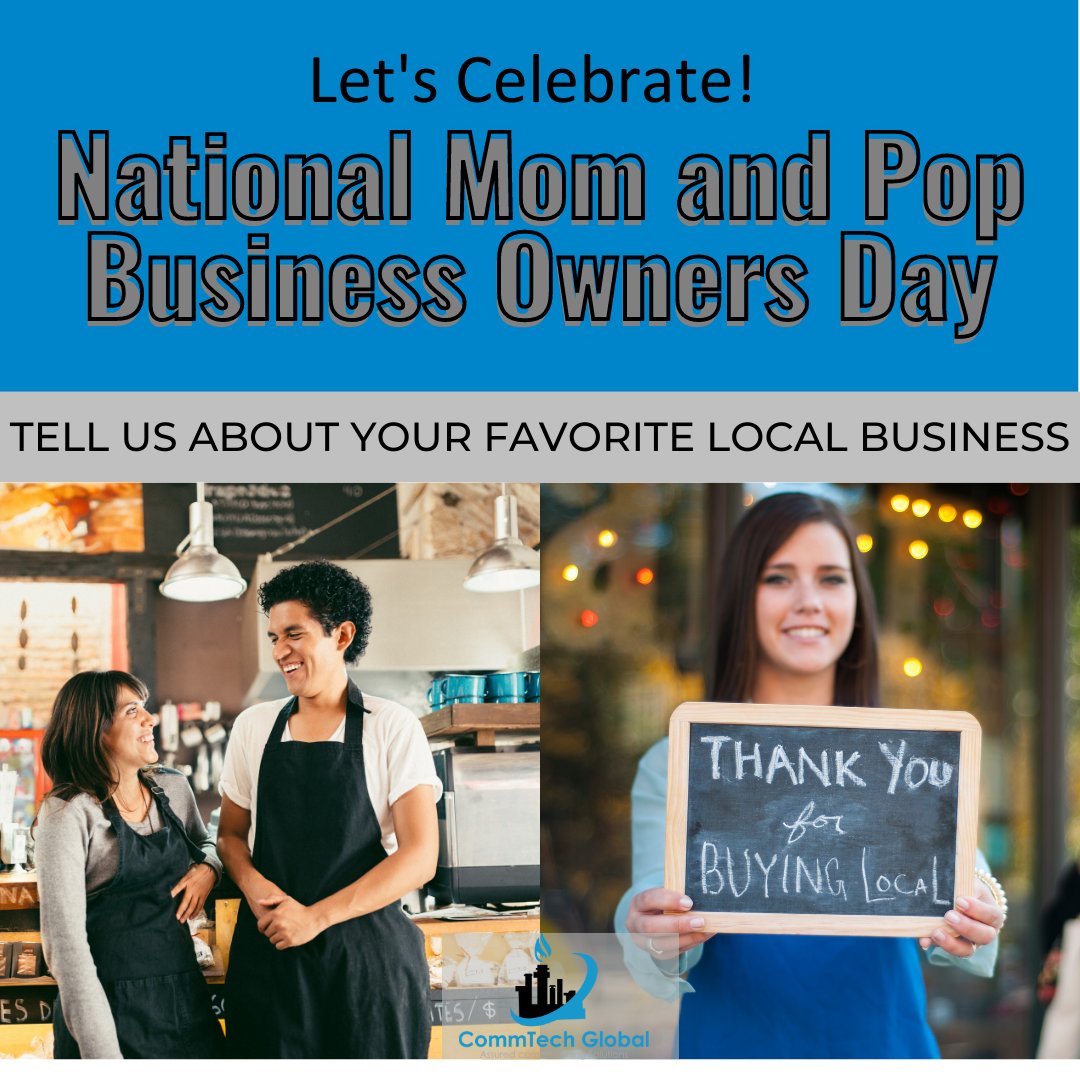 Happy National Mom & Pop Business Owner's Day! 

This day honors all small business owners.  

#momandpopbusinessday #smallbusinesses #shoplocal #shopsmall #smallbusiness #yourownboss #hardwork #commtechglobal
