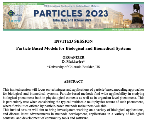 Excited to announce that I am putting together an Invited Session on Particle Based Models for Biological and Biomedical Systems for The VIII International Conference on Particle Based Methods (PARTICLES 2023) by ECCOMAS and IACM to be held on October 9-11 in Milan, Italy.