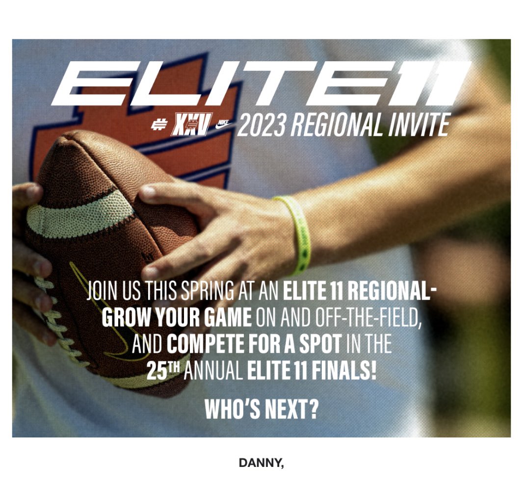 Thankful to be invited to the Elite 11 Regional camp!🙏🏼

<a href="/Elite11/">Elite11</a> <a href="/Stumpf_Brian/">Brian Stumpf</a> <a href="/BradMaendler/">Brad Maendler</a>