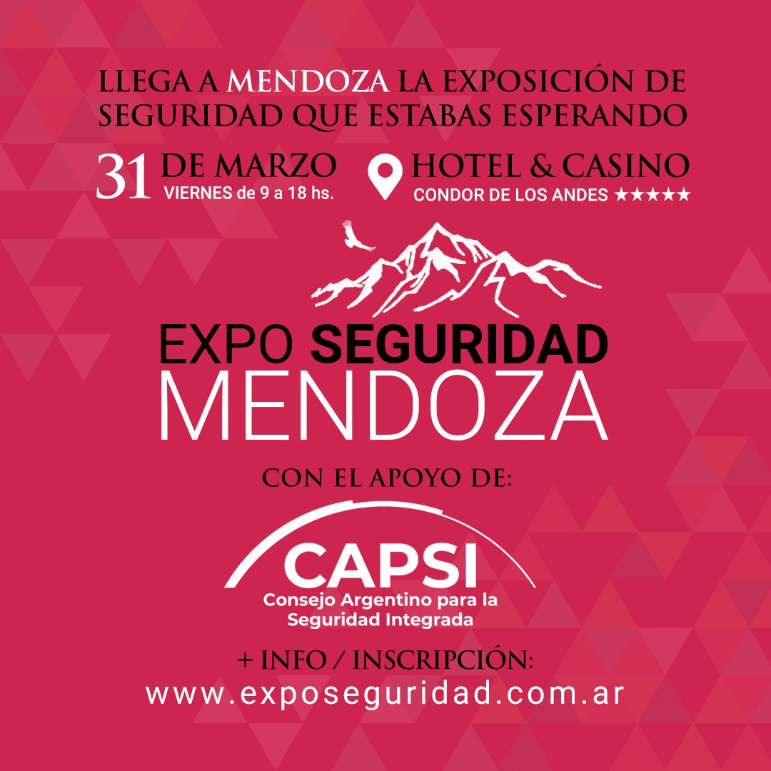 CapsiArg's tweet image. ¡A días de encontrarnos con @noticiasRNDS  en EXPO Seguridad  Mendoza! 

🗓️ 31 de marzo de 9 a 18 hs.

📍 Hotel y Casino | Cóndor de los Andes

¡Los esperamos!

#ComunidadCAPSI #dejandohuella