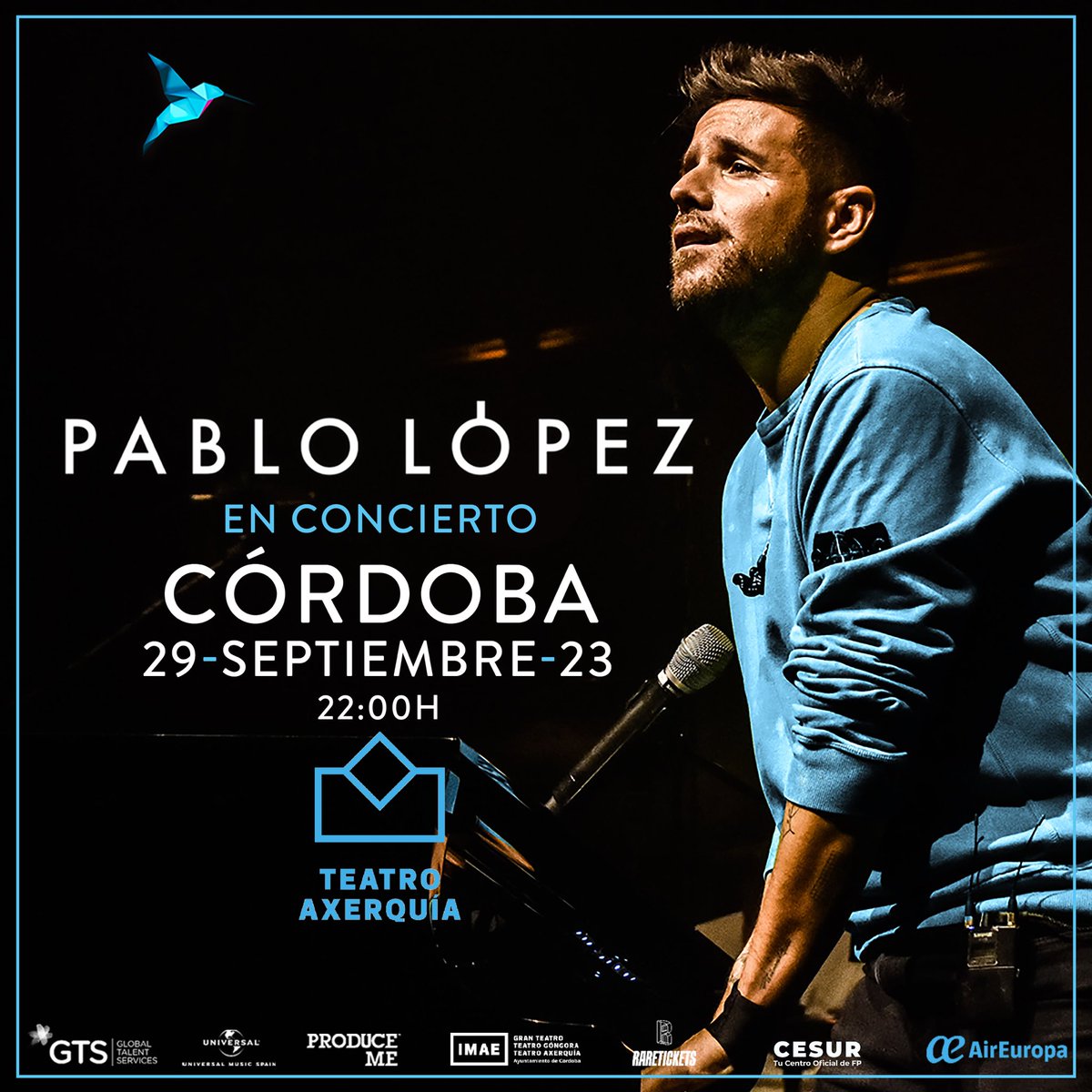 ¡El 29 de septiembre podrás ver a <a href="/PabloLopezMusic/">Pablo López</a> en concierto en #Córdoba! No te pierdas este espectáculo único. ¡Entradas a la venta en 👉🏻 raretickets.janto.es/espectaculo/pa…!