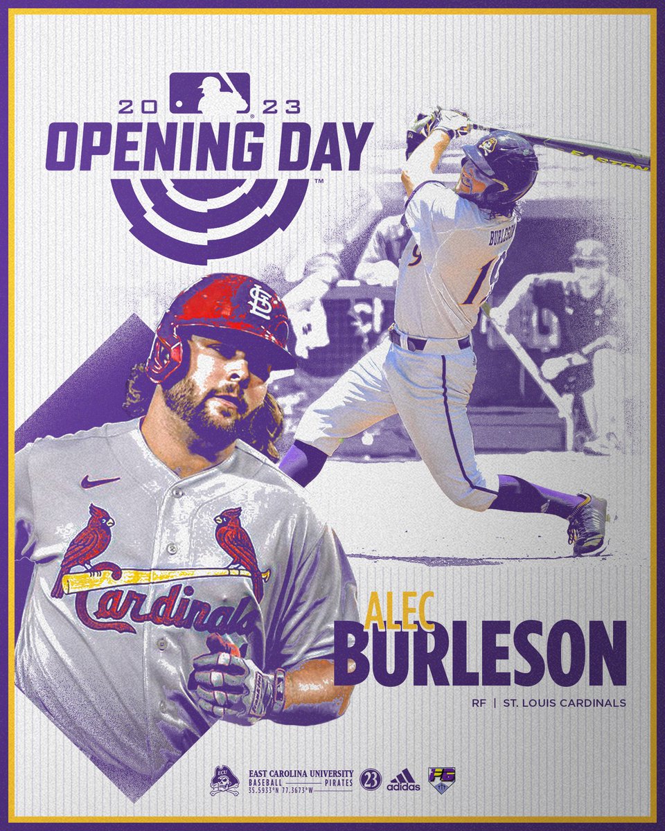 ECUBaseball's tweet photo. Congrats to our very own @alecburleson9 on making the @Cardinals Opening Day roster!🤟🏴‍☠️ https://t.co/4V2pfLfNTZ