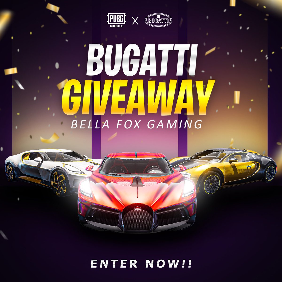 BellaFoxGaming's tweet photo. Enter now for a chance to win the new Bugatti skin in PUBG Mobile! 

✅ Like and retweet this tweet 
✅ Follow me
✅ Click the link below to enter 
⭐️ Bonus entries for daily visits

Drawing April 3rd at midnight, GL! 

https://t.co/kB1jVuAAyL https://t.co/4u6apKO2H3