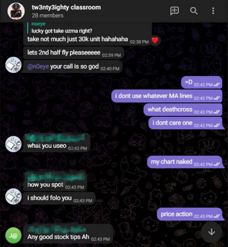 Oh yeah, new joiners won’t be able to view my chat history, the later you join the more you missed out.

Oh btw, I do stock calls there as well 😂😂😂 cuz it’s FUN! https://t.co/YbmyrKRHOP