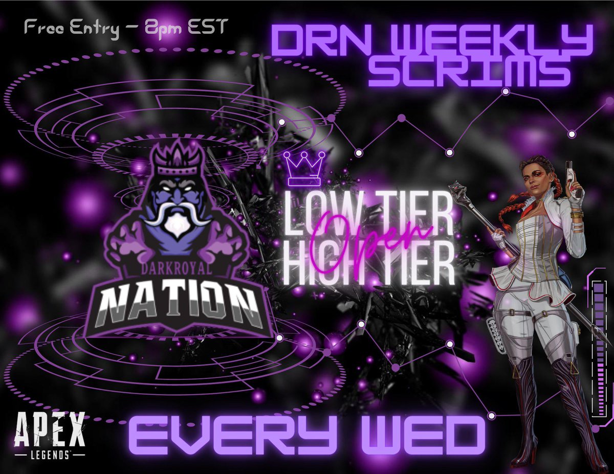 DarkRoyalNation's tweet photo. DRN weekly scrims are back! We are hosting scrims every Wednesday, sign ups are live on challenger mode. They are currently free scrims and moving to paid scrims soon. Sign up to get your spot. https://t.co/xf1rAocp9K