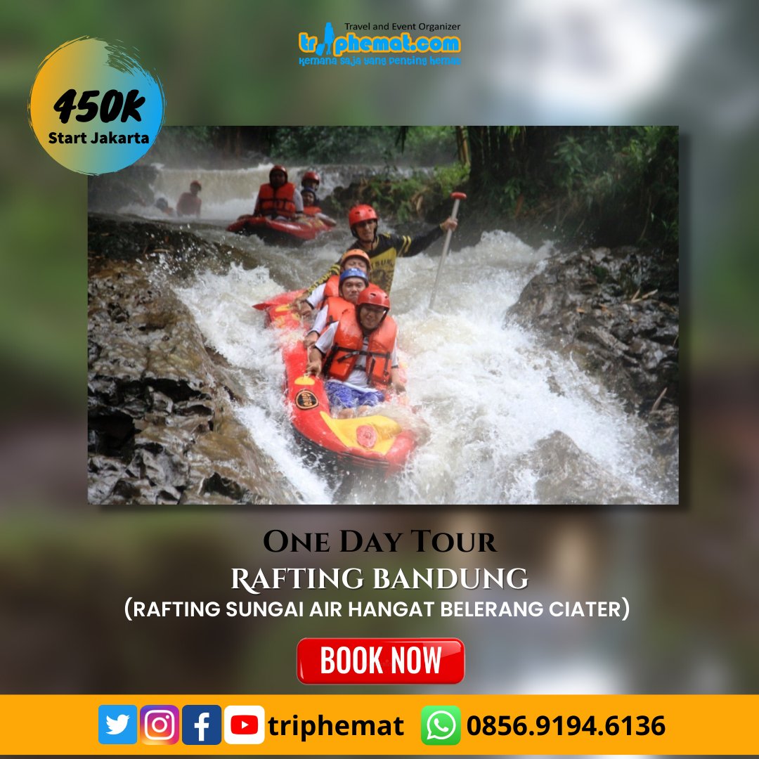 triphemat's tweet photo. One Day Tour Rafting Bandung (Ciater) start Jakarta IDR 450k/pax. Yuk yang mau ngerasain sensasi rafting air hangat belerang ciater booking sekarang.
More Info https://t.co/JHjcP16ym6
#triphemat #outingJKT #GatheringJKT #raftingbandung #rafting https://t.co/w4kemK2EGa