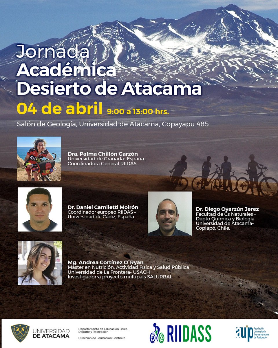 PalmaChillon's tweet photo. Gran jornada académica en la Universidad de Atacama, presentando el proyecto #PACOStudy y el #BiciConecta. Promocionando la movilidad activa, aquí y allá, ahora y siempre. Gracias Maribel Parra Saldias por la invitación. https://t.co/sQzKk4jM03
