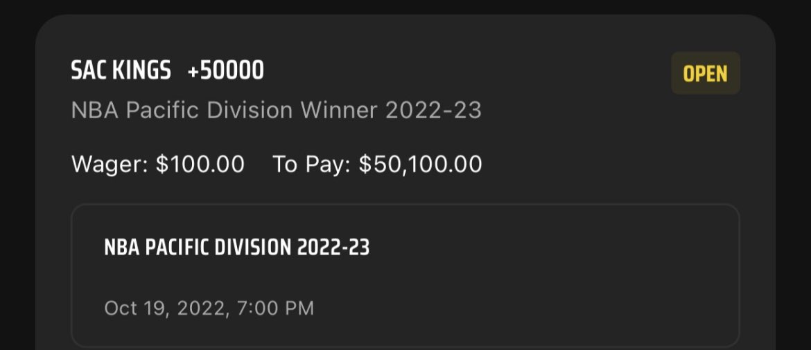 therealbmomo's tweet photo. This is/was a very real future that was placed in august.  Possibly the greatest future bet ever placed/won.  I encourage you to think about which other teams reside in the pacific division.  Please don't hit me up for a loan I assure you this was not me https://t.co/FYqZ9uDYf2