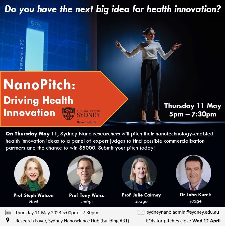 Sydney Nano (@sydneynano) on Twitter photo 💭Do you have the next big idea for #health innovation? 💻🧪👩🔬
Submit your idea to <a href="/SydneyNano/">Sydney Nano</a> by next Wed 12 April to pitch your idea to industry leaders & be in the running to win $5,000!
Submit pitch 👉bit.ly/417A6gy
Register for the event 👉bit.ly/3KBJ4xn 💭Do you have the next big idea for #health innovation? 💻🧪👩🔬
Submit your idea to <a href="/SydneyNano/">Sydney Nano</a> by next Wed 12 April to pitch your idea to industry leaders & be in the running to win $5,000!
Submit pitch 👉bit.ly/417A6gy
Register for the event 👉bit.ly/3KBJ4xn