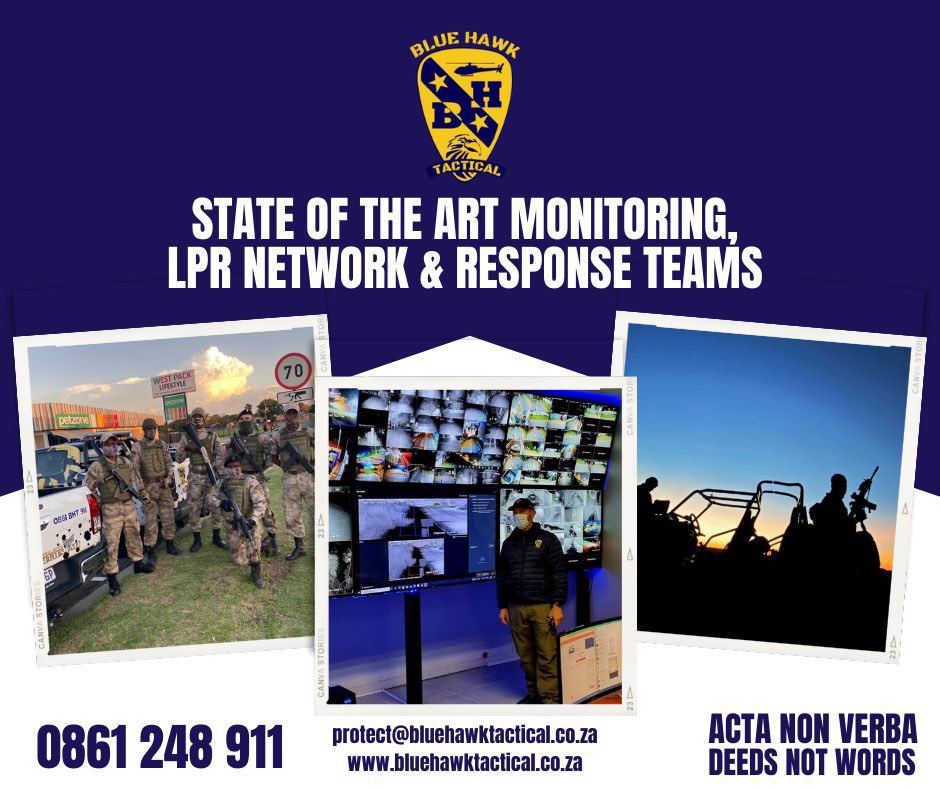 Abramjee's tweet photo. TACTICAL INTERVENTION TEAMS
- Tactical Response
- Drone Intervention
- LPR and Offsite Monitoring
- 7,000 arrests in 7 years
#safercity #bluehawktactical
Protect@bluehawktactical.co.za
0861248911 •AD @Bluehawktactic1 https://t.co/kQ04e8wiOe
