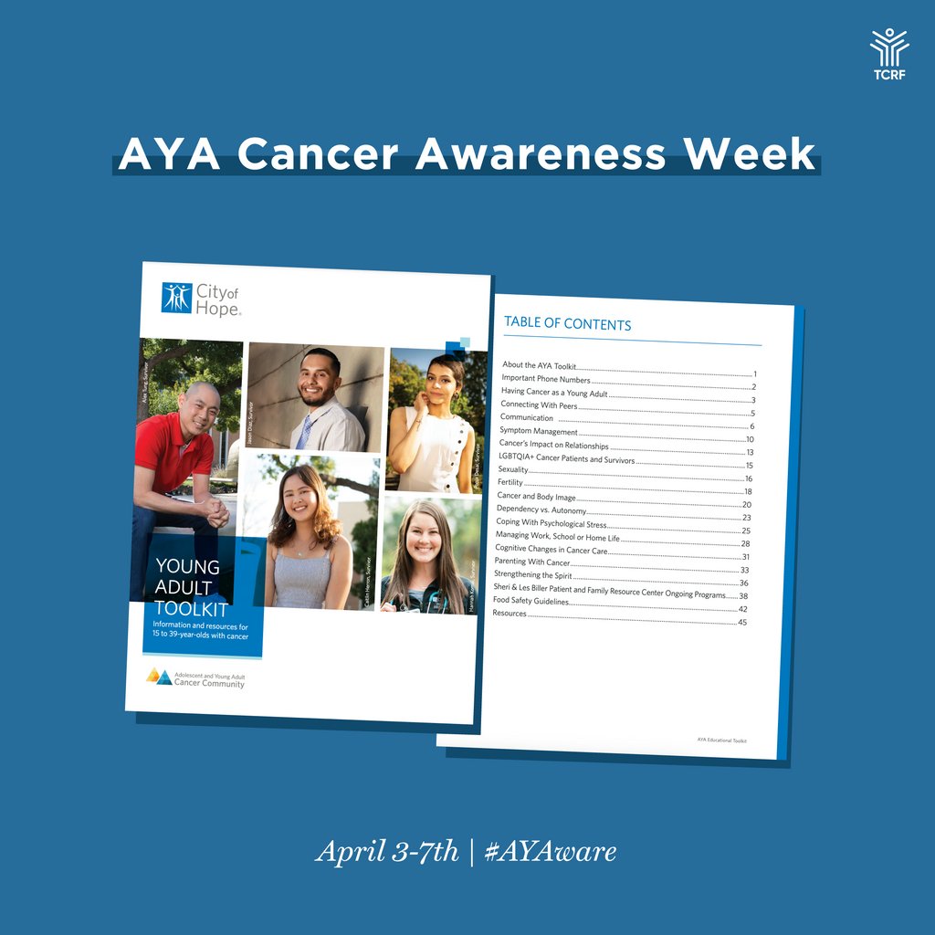 It's #AYAware week -- a week dedicated to raising awareness about the unique challenges of adolescent and young adult cancer. 

Click here to download City of Hope's AYA Toolkit: cityofhope.org/patients/depar…