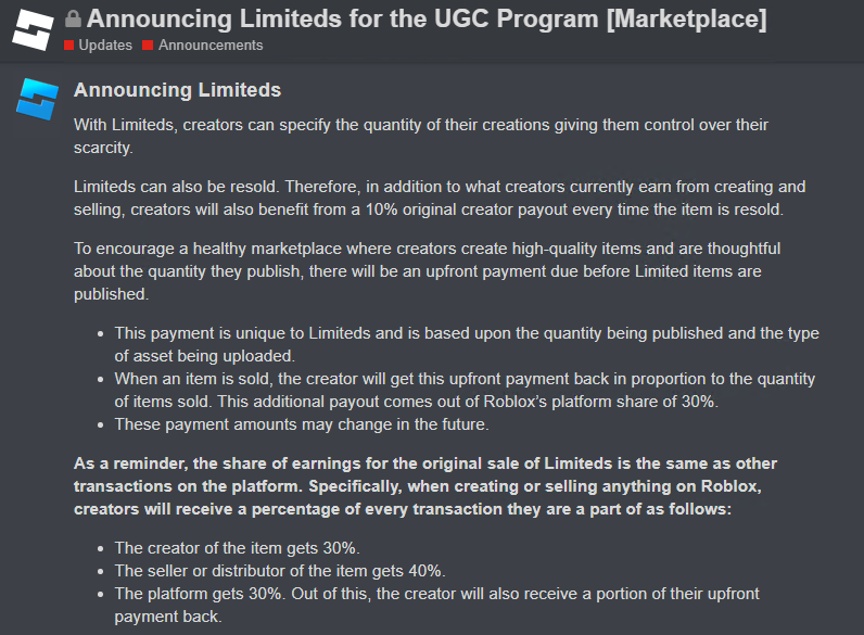 Roblox UGC limiteds are now available in the marketplace