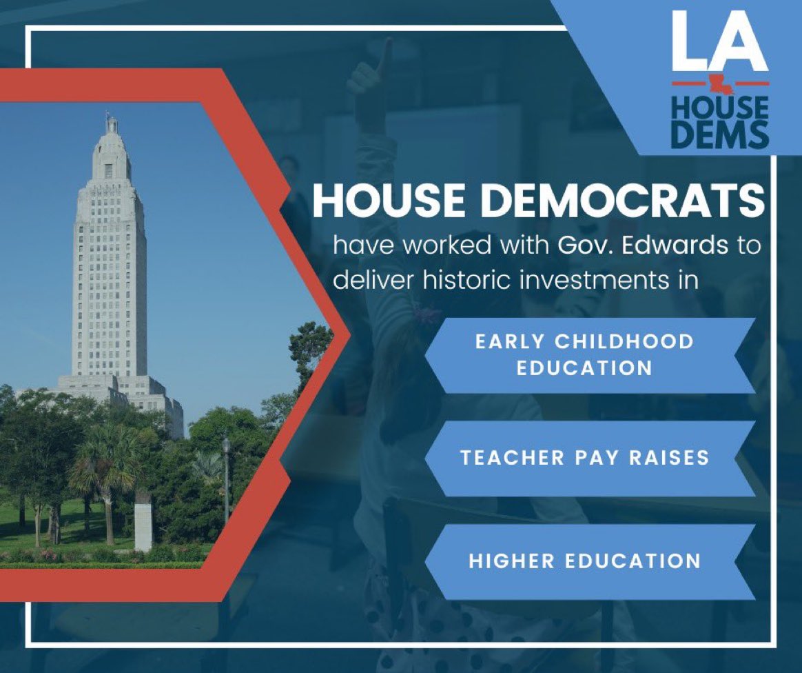 LAHouseDems's tweet image. 📚A world-class education is the surest path to progress for our state.

💪 @LouisianaGov and House Democrats have fought to improve education in Louisiana by investing in early childhood education, teachers, and higher education ⬇️ #LaLege #LaGov #LaEd