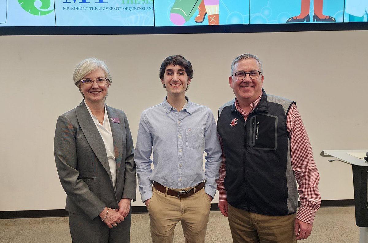 wsu's tweet photo. Congrats to Benjamin Stuart Morledge-Hampton for winning the 2023 Three Minute Thesis (@wsu3mt). The @WSUvetmed student delivered a presentation titled “Are you smarter than a computer?” More ➡ https://t.co/n4T5PttrCV #WSU #GoCougs https://t.co/MINNxKiOFF