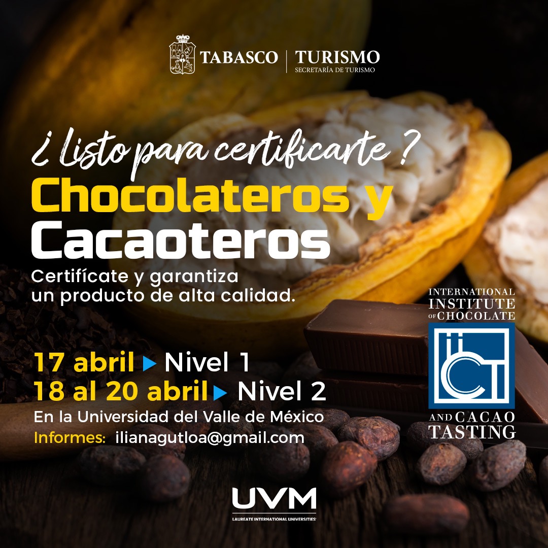 Turismo_Tabasco's tweet photo. Invitamos a nuestros #cacaoteros #chocolateros #Chefs y #reposteros a certificarse como catador profesional de #cacao y #chocolate con la Dra.
@MaricelPresilla Co fundadora del Certified Tasters of International Institute of Chocolate & Cacao Tasting.
Consulta fechas y horarios https://t.co/BgmGCCGJqn