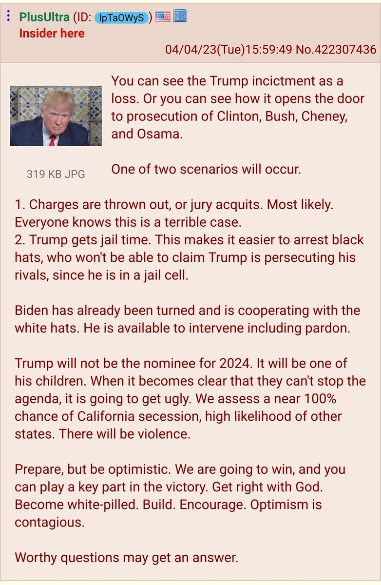 dappergander's tweet image. Q wasn&apos;t the first anonymous poster on the chans to claim to be a highly placed secret government insider, and clearly also won&apos;t be the last.

In the grand tradition of FBIAnon, Highway Patrol Anon, and QAnon, everyone say hi to PlusUltra, who is positively definitely real.