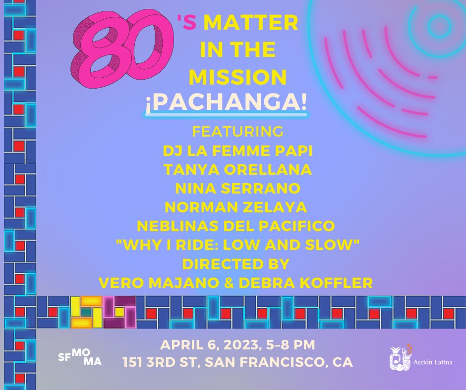 SFMOMA's tweet photo. Tomorrow from 5–8 p.m., join us for free First Thursday, filled with live music, film + spoken word in celebration of "Acción Latina: The ’80s Matter in the Mission" on Floor 2.
Learn more: https://t.co/YbDxb3OQsC
#AccionLatina #FreeSF #BayArea #SanFrancisco https://t.co/fbZR0PJRB8