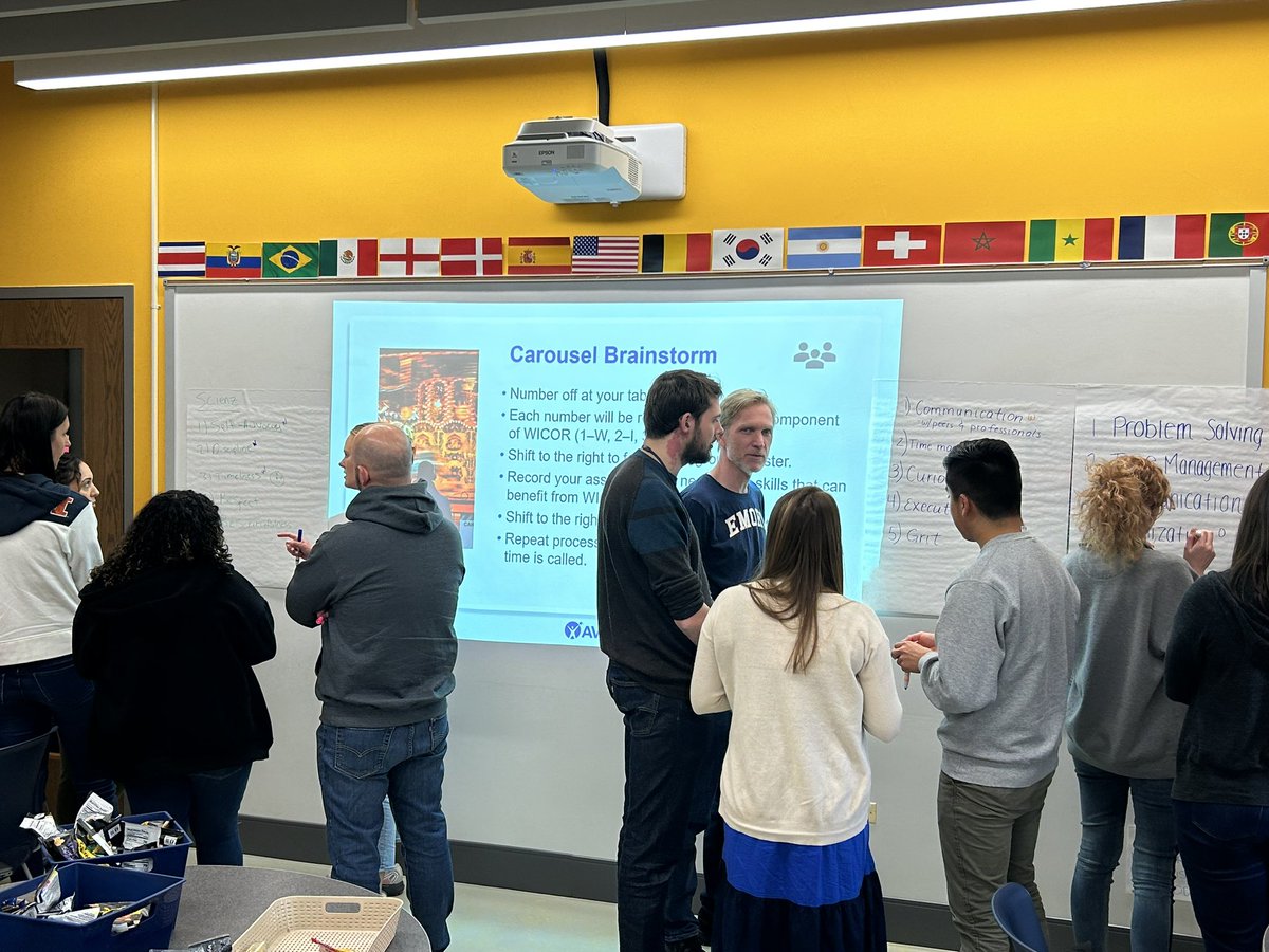 NickKempski's tweet photo. Great afternoon working with our 1st year staff with WICOR strategies. Former @WegoAVID student and current social worker, Ari Coss, got to relive her @AVID4College glory days and do focused notes again! All of our 1st year staff brought the energy! #WeAreWeGo #AVIDCommunity https://t.co/gXo9HqGBzc