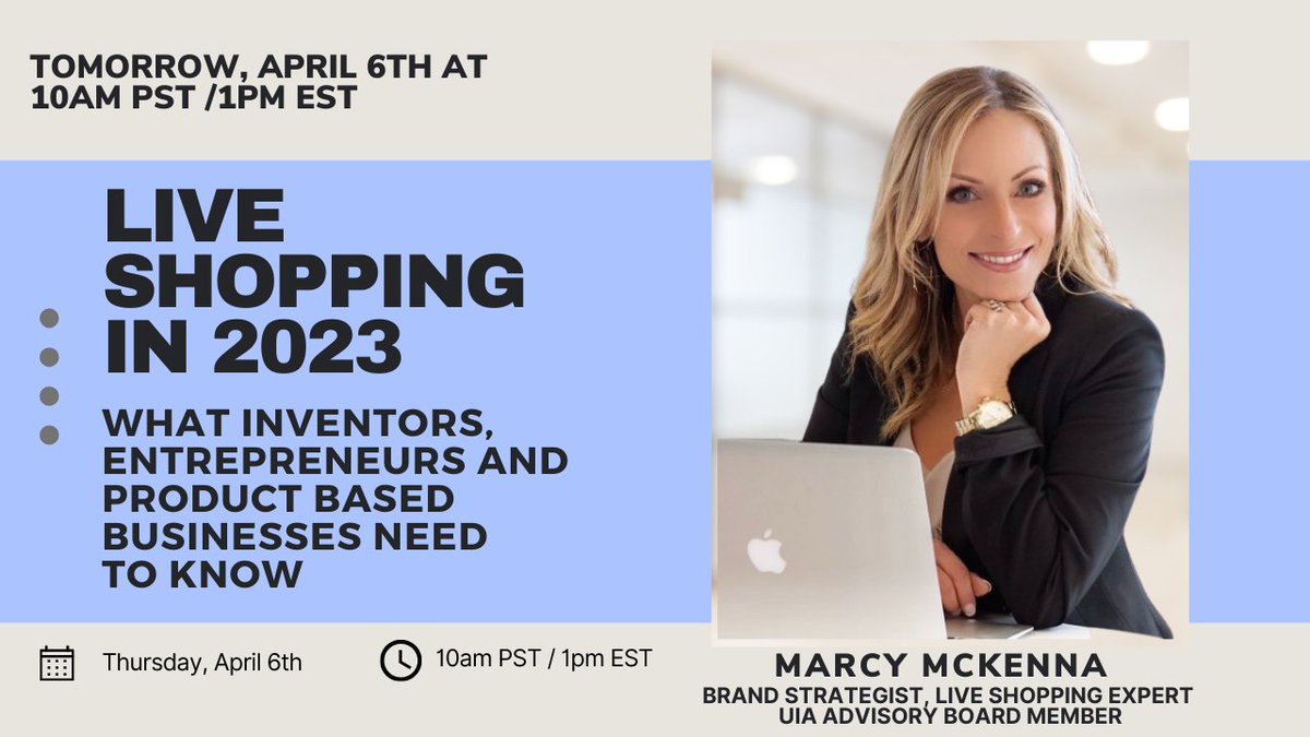 marcymckenna's tweet photo. TOMMORROW APRIL 6TH is the LAST DAY to attend the #FreeWorkshop I'm hosting with The #UnitedInventorsAssociation. Find out how brands are using #LiveShopping to 10X sales conversion rates, reduce returns by 50% and more.
SIGN UP: https://t.co/OrWYdO2AEt https://t.co/Kz5D5PBYdf