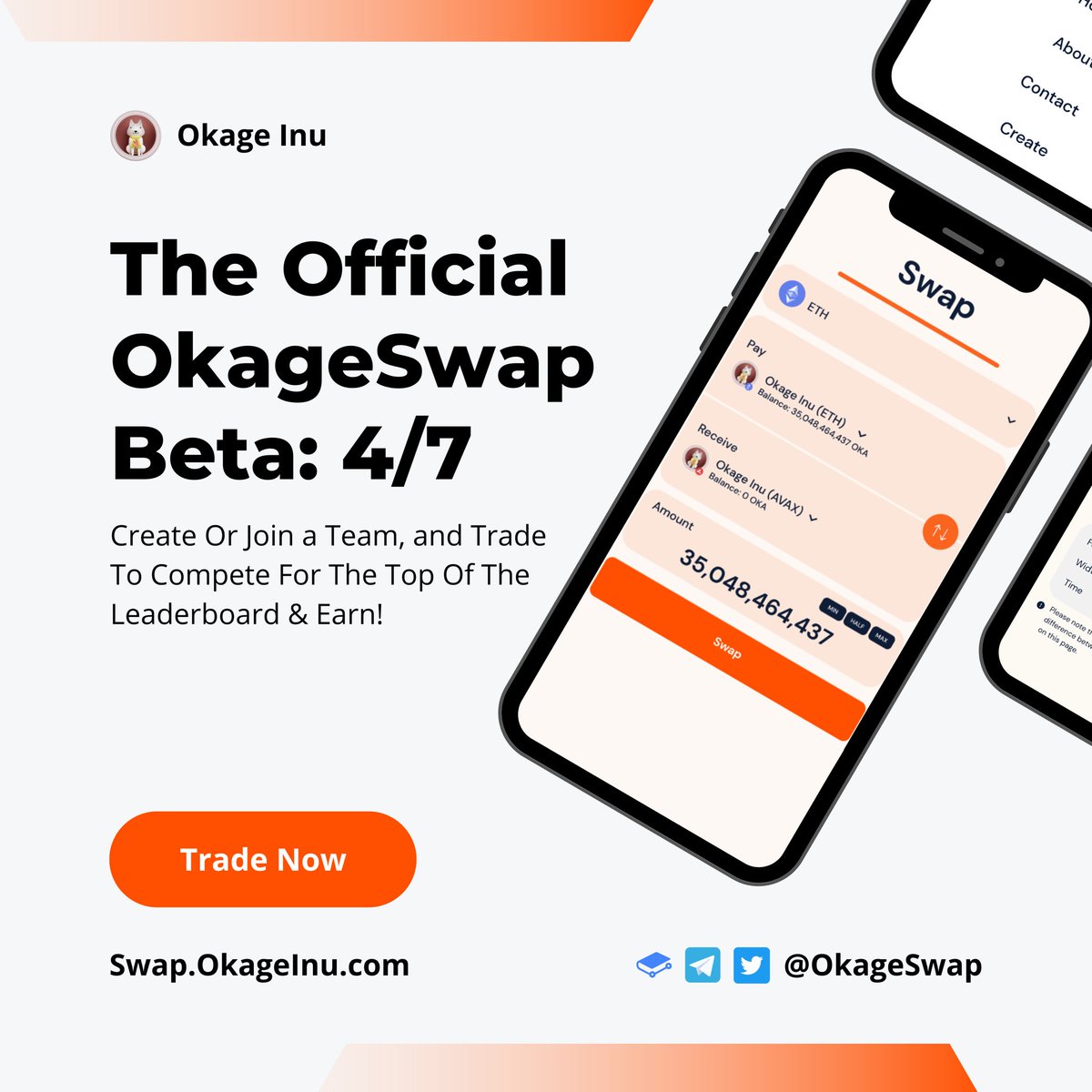 OkageSwap is coming Friday. 

The World’s First Team Trading DEX.
Welcome to the Future Of DeFi. 

<a href="/OkageSwap/">OkageSwap</a> #OkageSwap #Okage #Ethereum #Shibarium #Arbitrum #Binance #Avax #CRO #BuildOnBase
